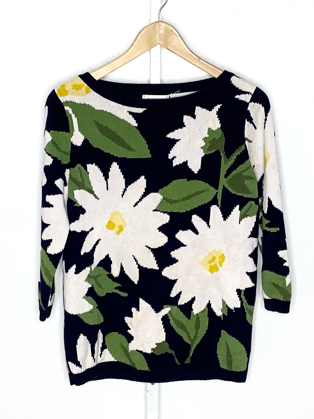Jones New York | Y2K Blue/Yellow Mod Daisy Floral 100% Cotton Sweater Sz Small